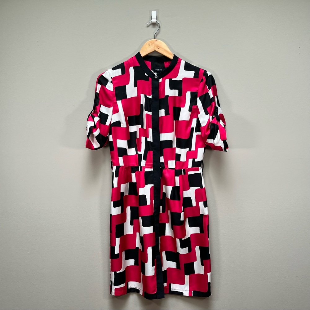 Hobbs London 100% Silk Collarless Shirtdress, US Size S